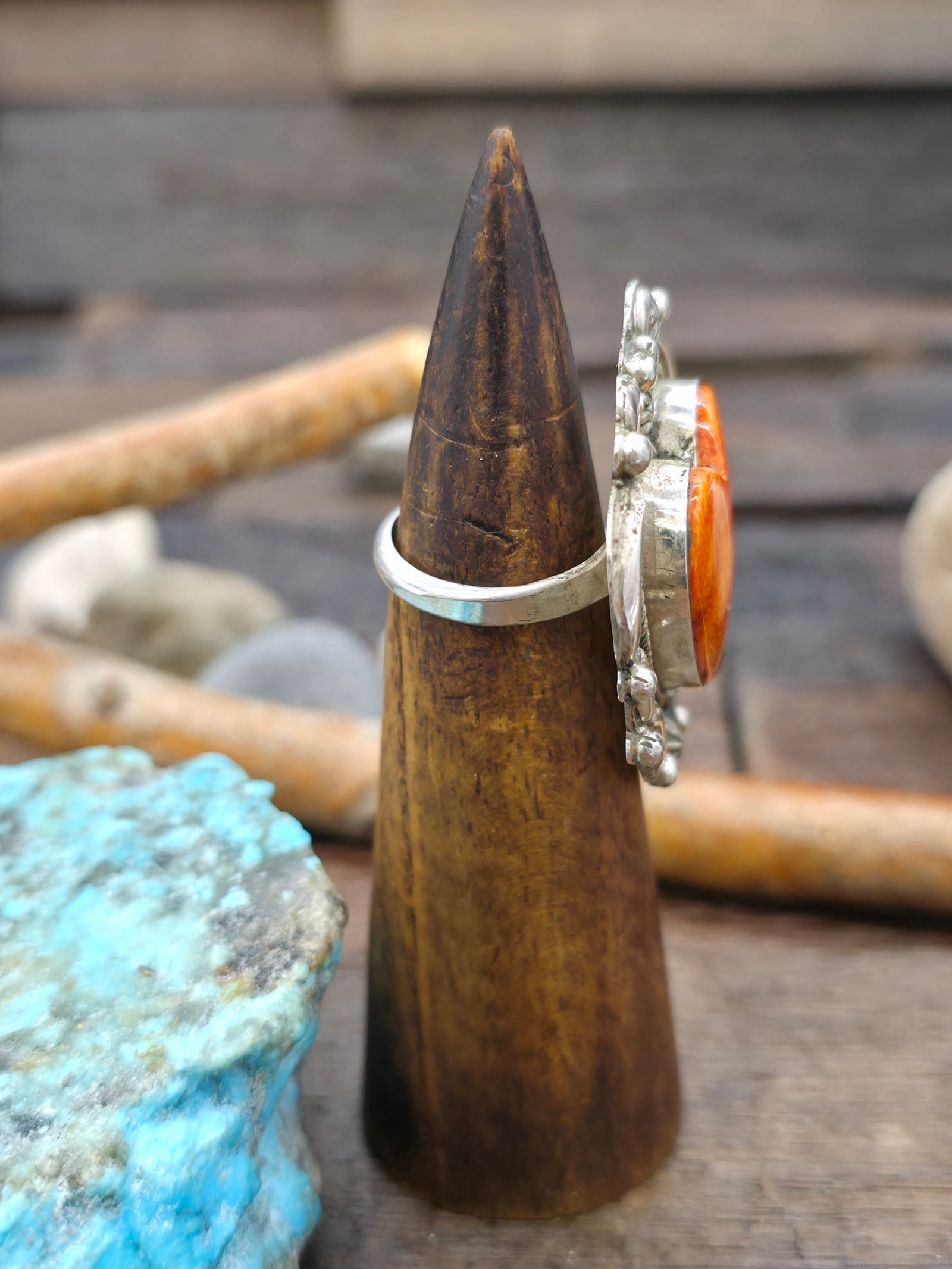 Repousse Stamped Sterling Silver Orange Spiny Ring by Richard Jim - Adjustable