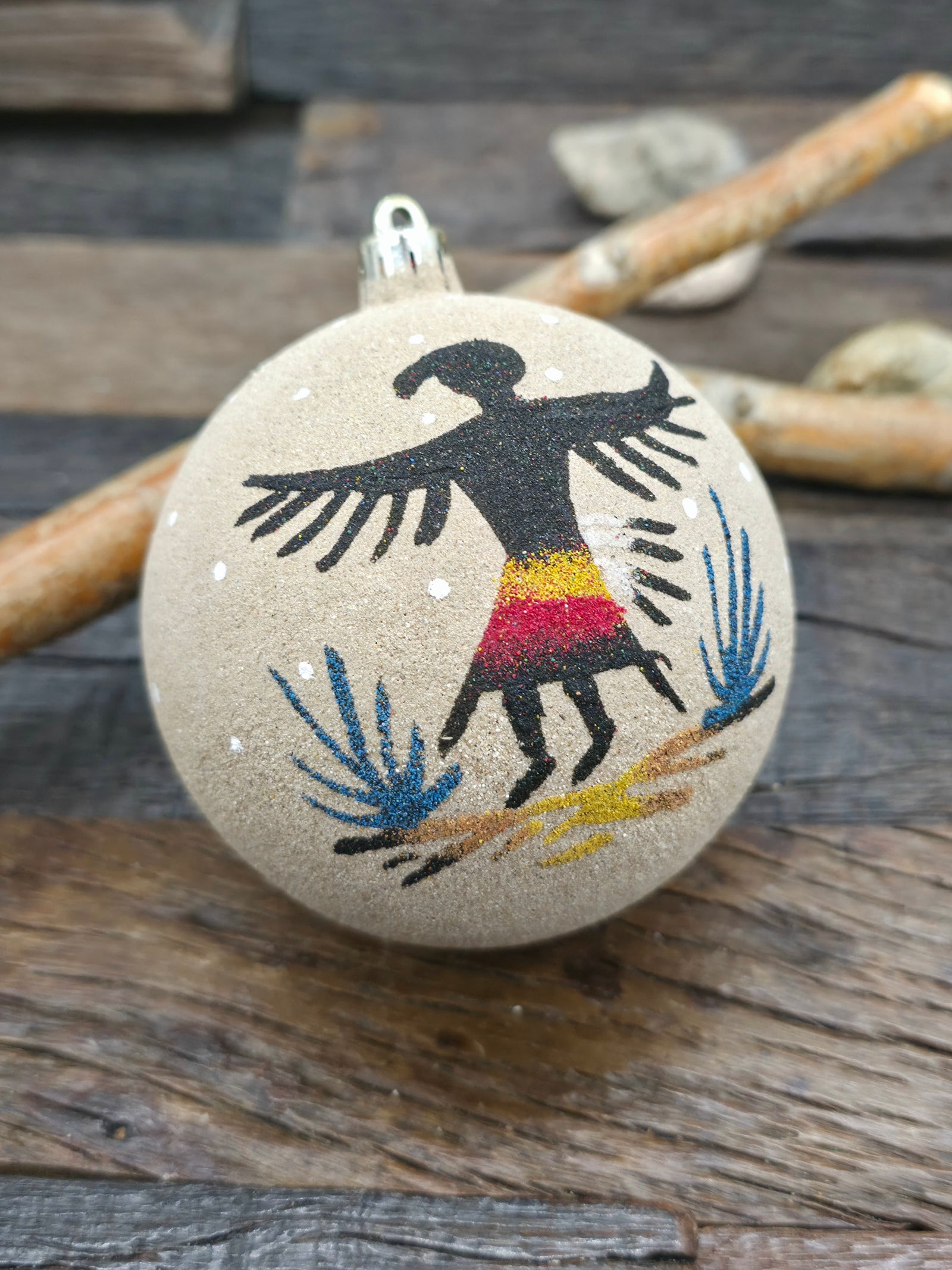 Large Sand Painting Christmas Ornament Bauble by Bingo Smith - Eagle Dancer