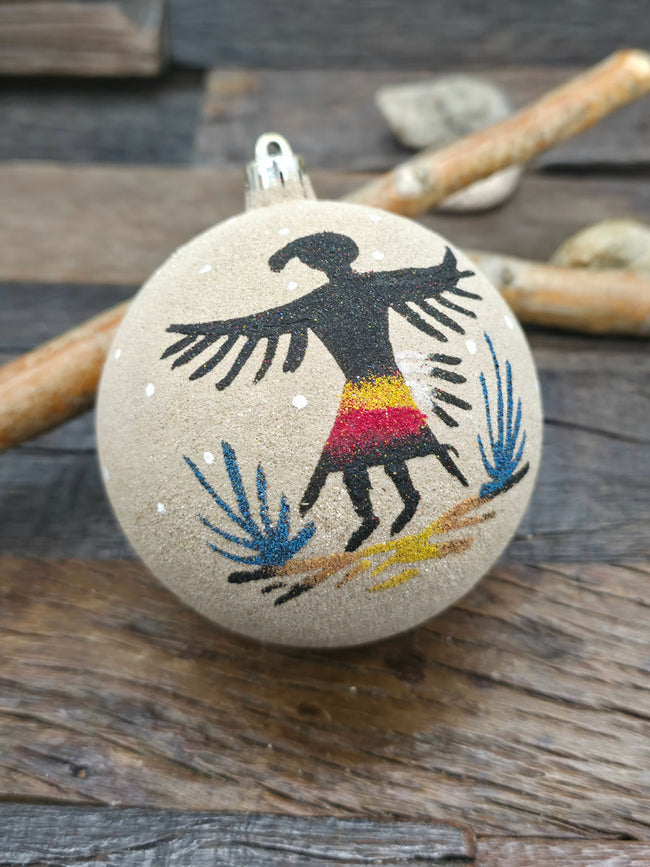 Large Sand Painting Christmas Ornament Bauble by Bingo Smith - Eagle Dancer