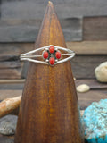 Sterling Silver and Coral Four Stone Cuff by Robert Yazzie - 6 in. with Gap