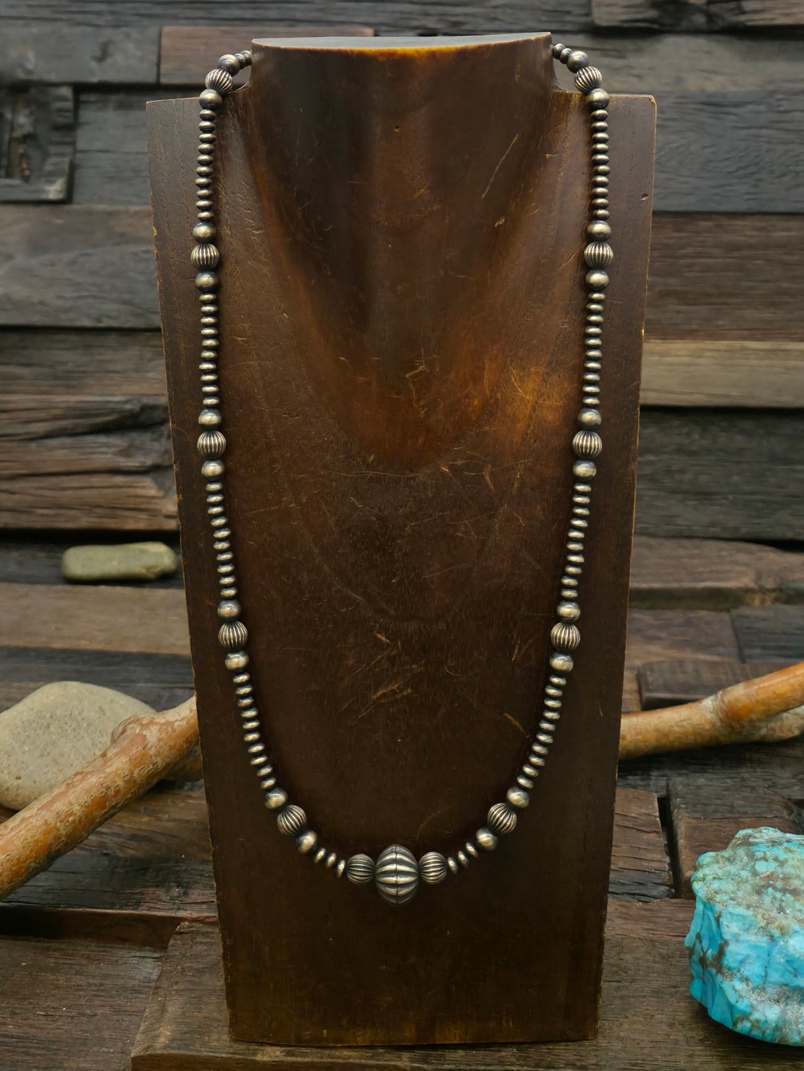 Oxidized Sterling Silver Mixed Bead Necklace - 22 in.