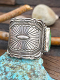 Stamped Sterling Silver Royston Turquoise Cuff Bracelet by J. Delgarito - 7 in.