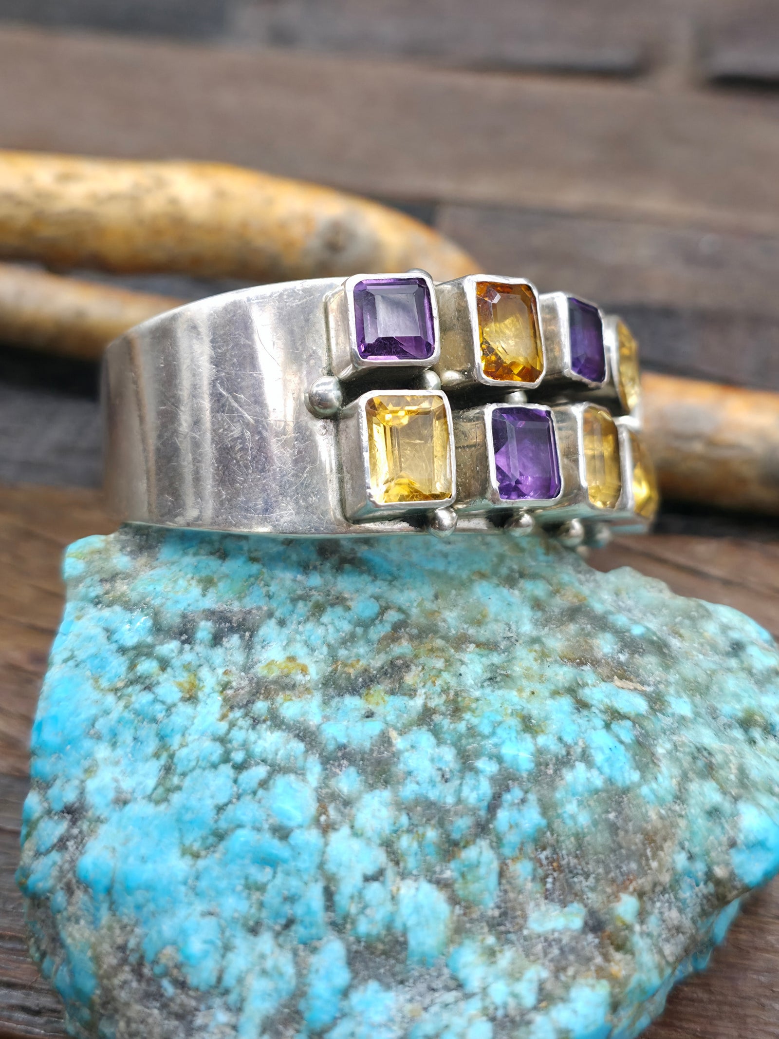 Citrine Amethyst and Sterling Silver Bracelet by Paul Livingston - 7 in. w/gap
