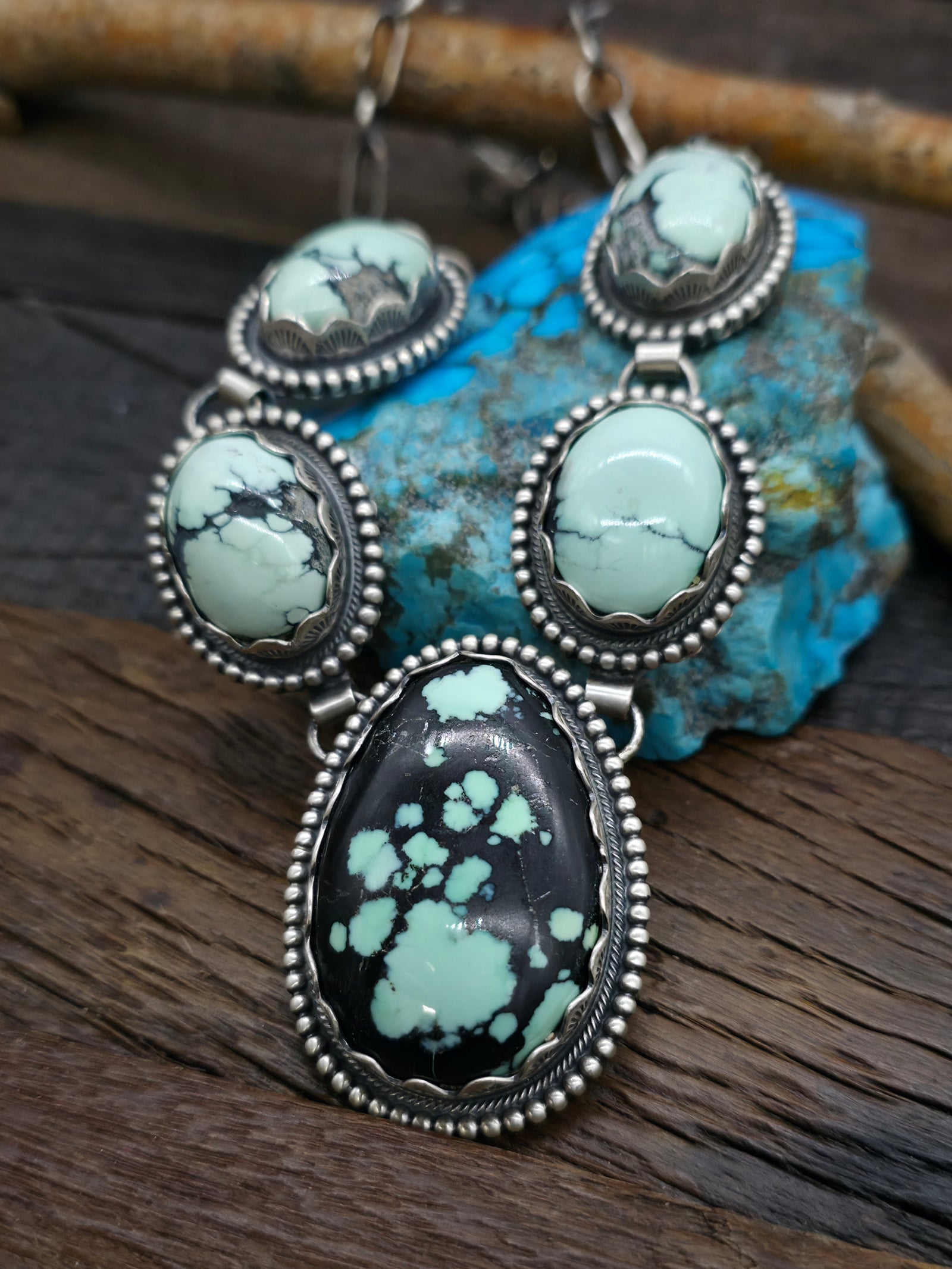 Damele Turquoise Sterling Silver Lariat Necklace by Bob Becenti - 18 in.