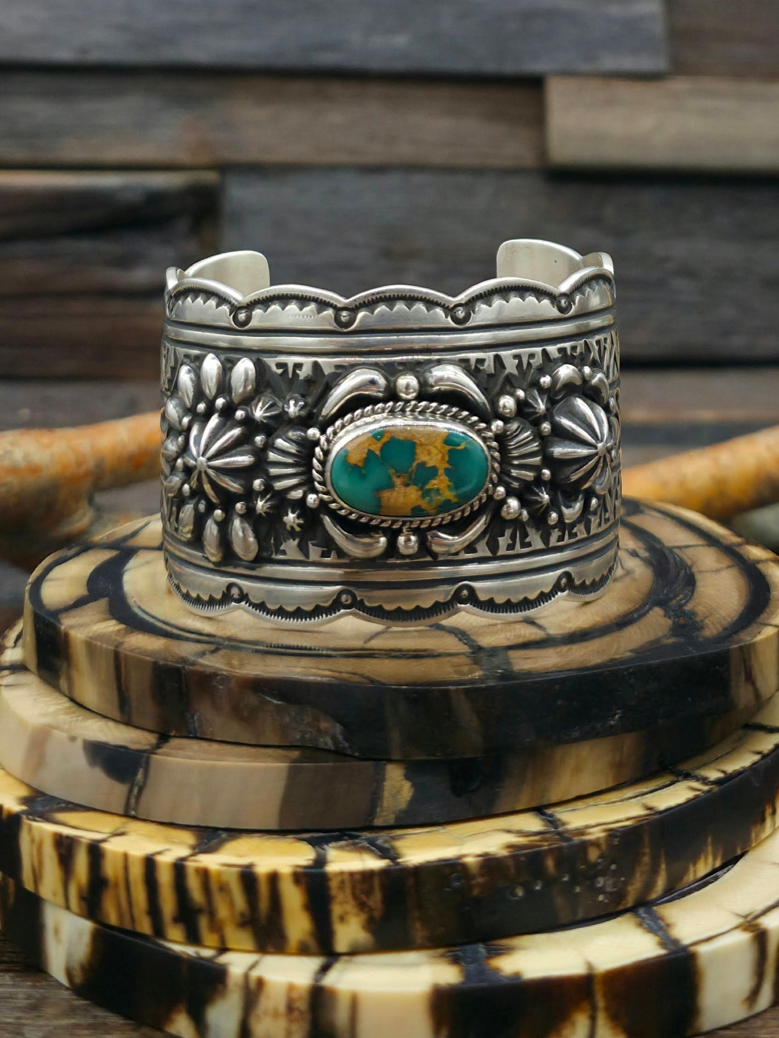 Stamped Sterling Silver Turquoise Cuff by Happy Piasso - 6 1/2 in.