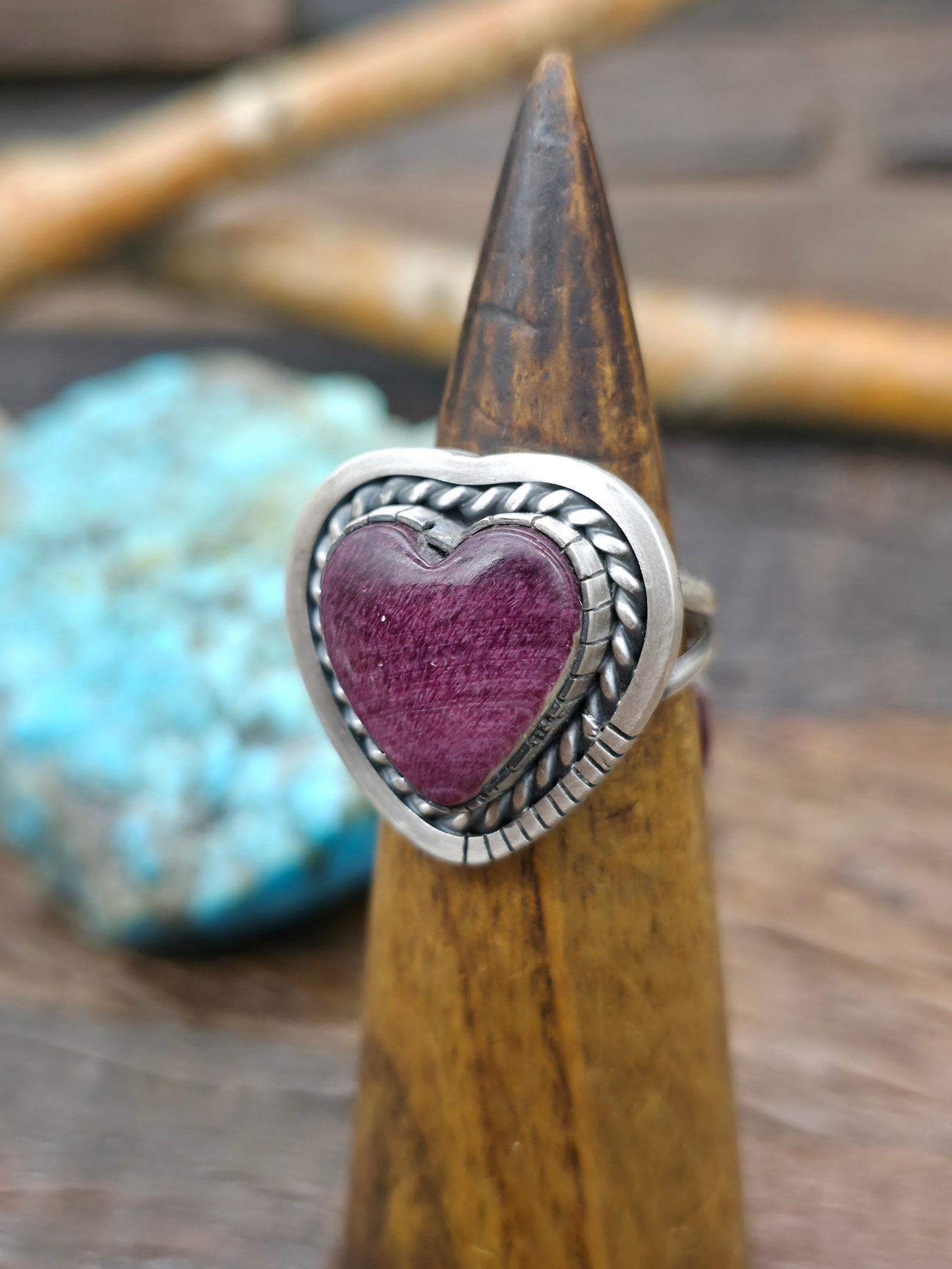 Sterling Silver Dark Purple Spiny Heart Ring by Walter Vandever - Size 8 1/2