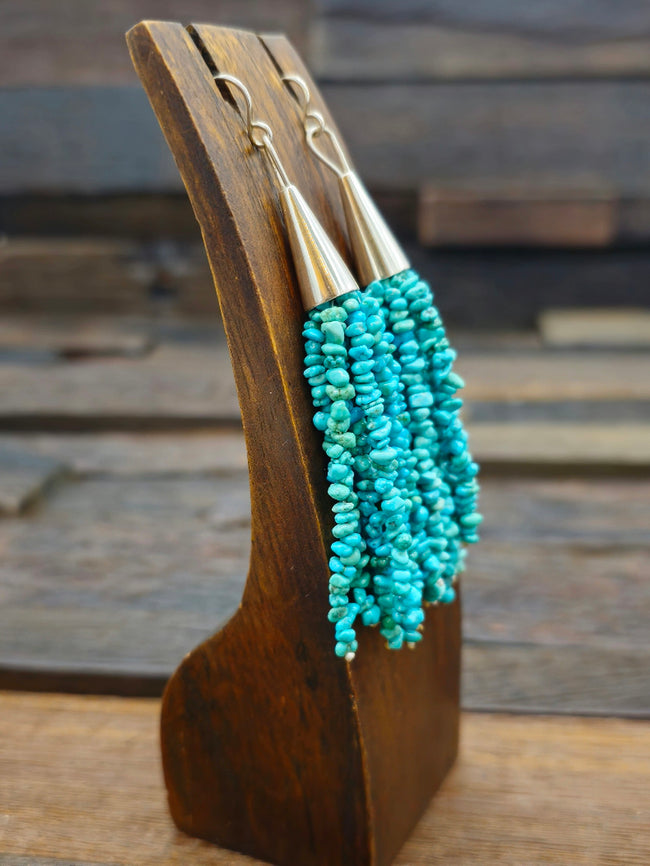 10-Strand Turquoise Tassel Earrings by Fred Archuleta