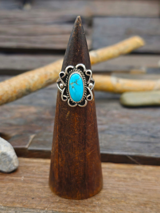 Blue Turquoise Sterling Silver Ring by Priscilla Smith - Size 8