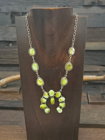 Sterling Silver Stamped Collar Necklace with Cobblestone Inlay Pendant by David Tune - 15 in.