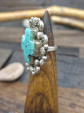 Repousse Stamped Sterling Silver Green Turquoise Santa Fe Cross Ring by Richard Jim - Adjustable