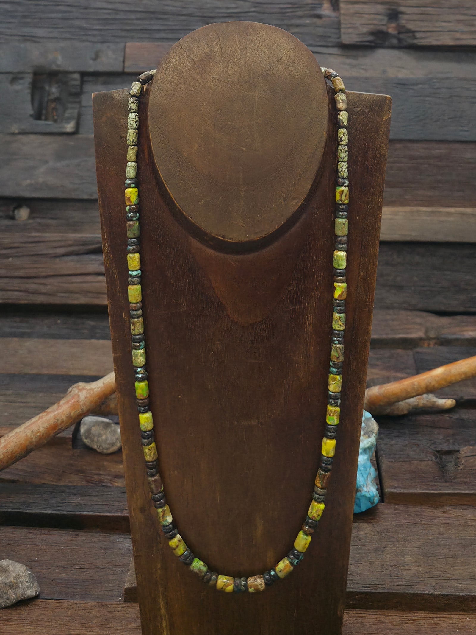 Green Skyhorse Turquoise Barrel Bead Necklace - 23 in.