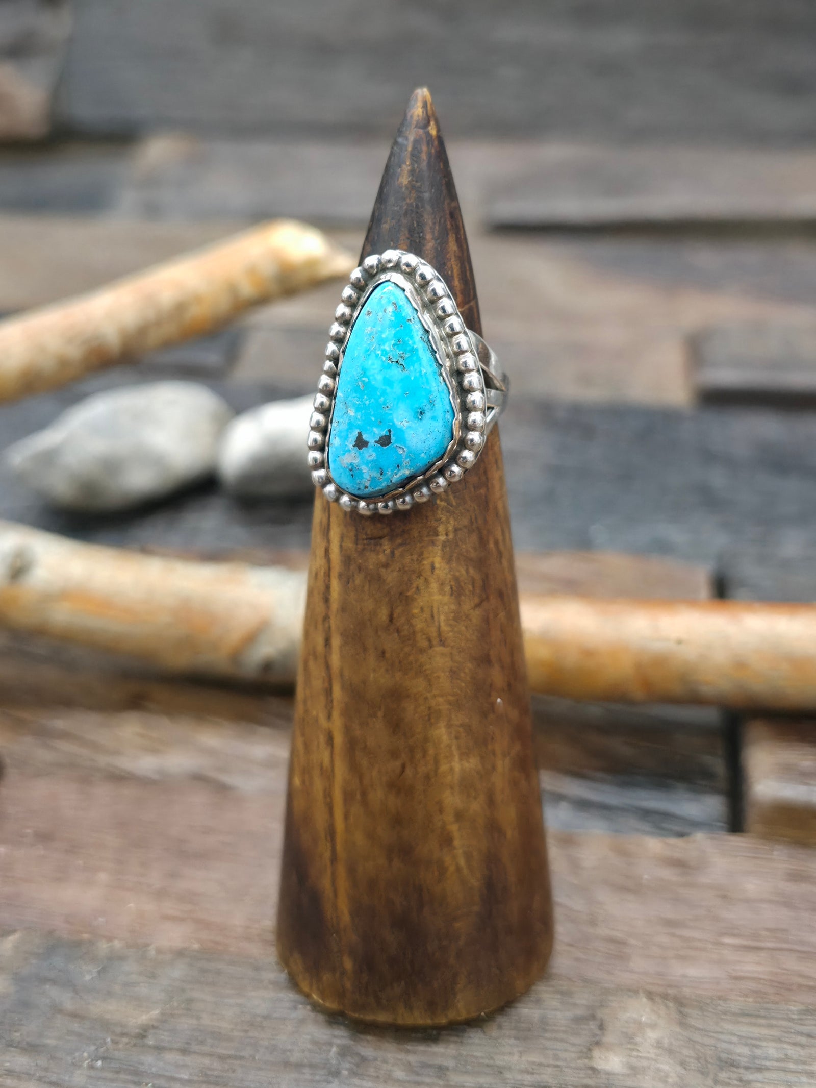 Sterling Silver Turquoise Ring by L. Ganado - Size 7