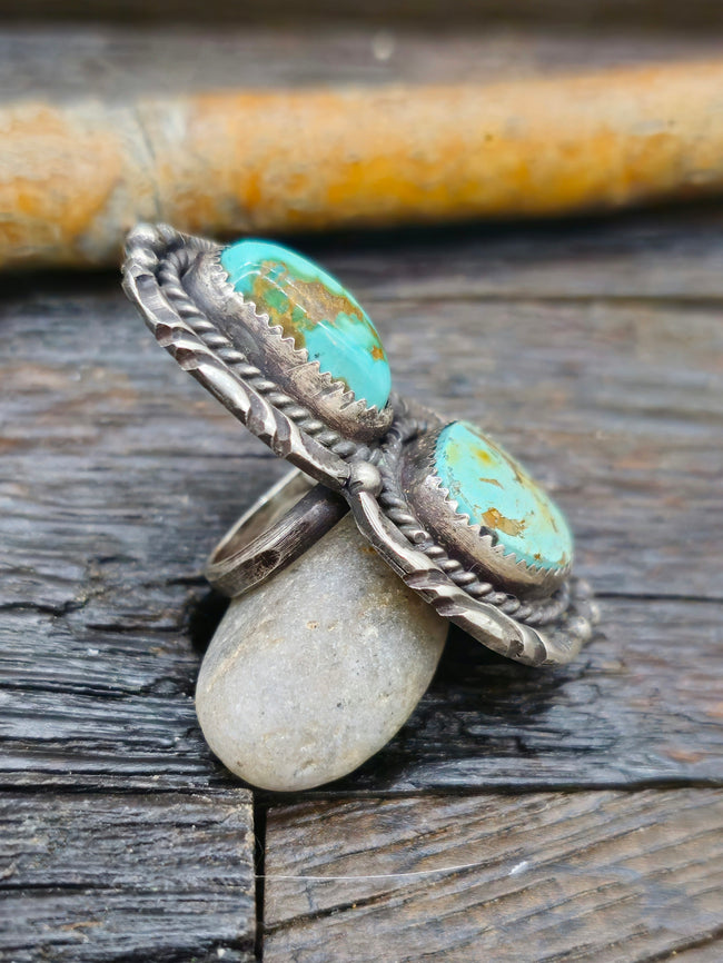 Vintage/Estate Two Stone Turquoise Sterling Silver Ring - Size 5 1/2