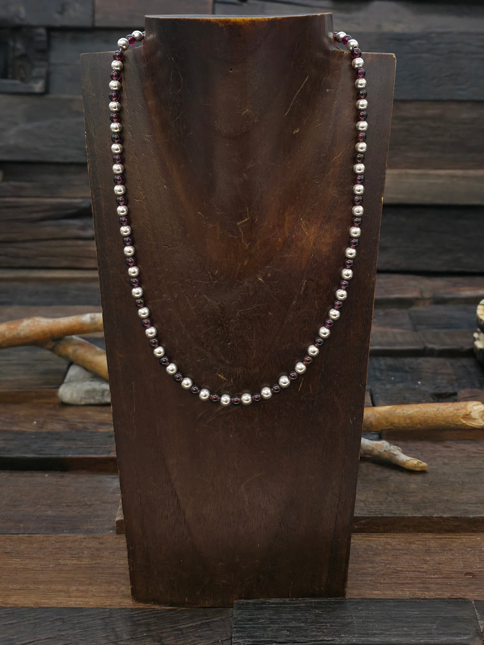 Garnet Sterling Silver Bead Strand Necklace - 18 in.