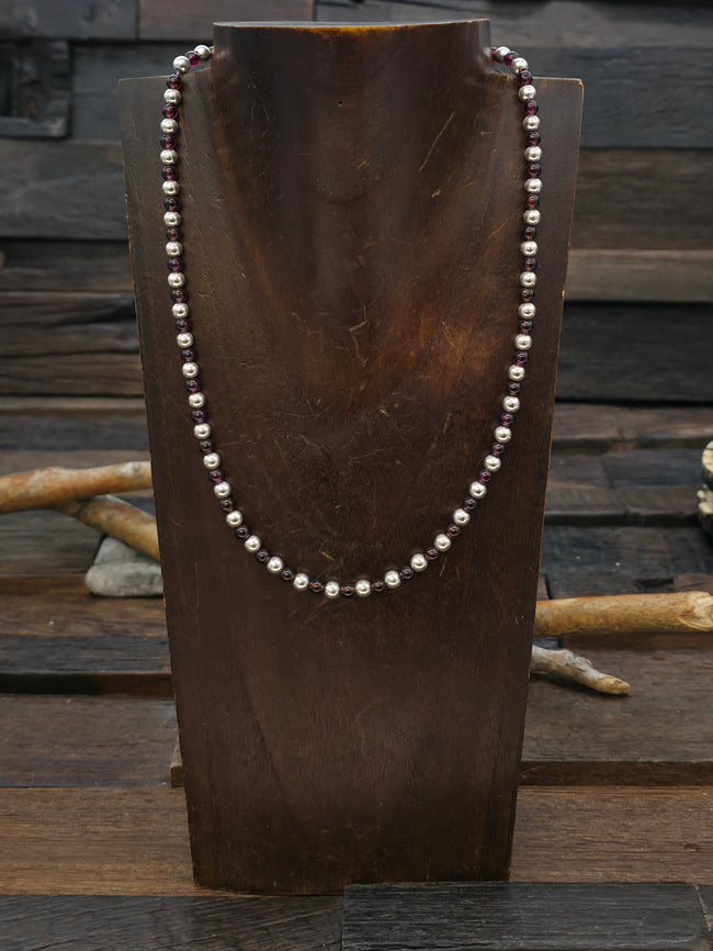 Garnet Sterling Silver Bead Strand Necklace - 18 in.