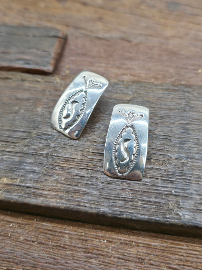 High Shine Stamped Sterling Silver Post Earrings - 1 in. by 5/8 in.