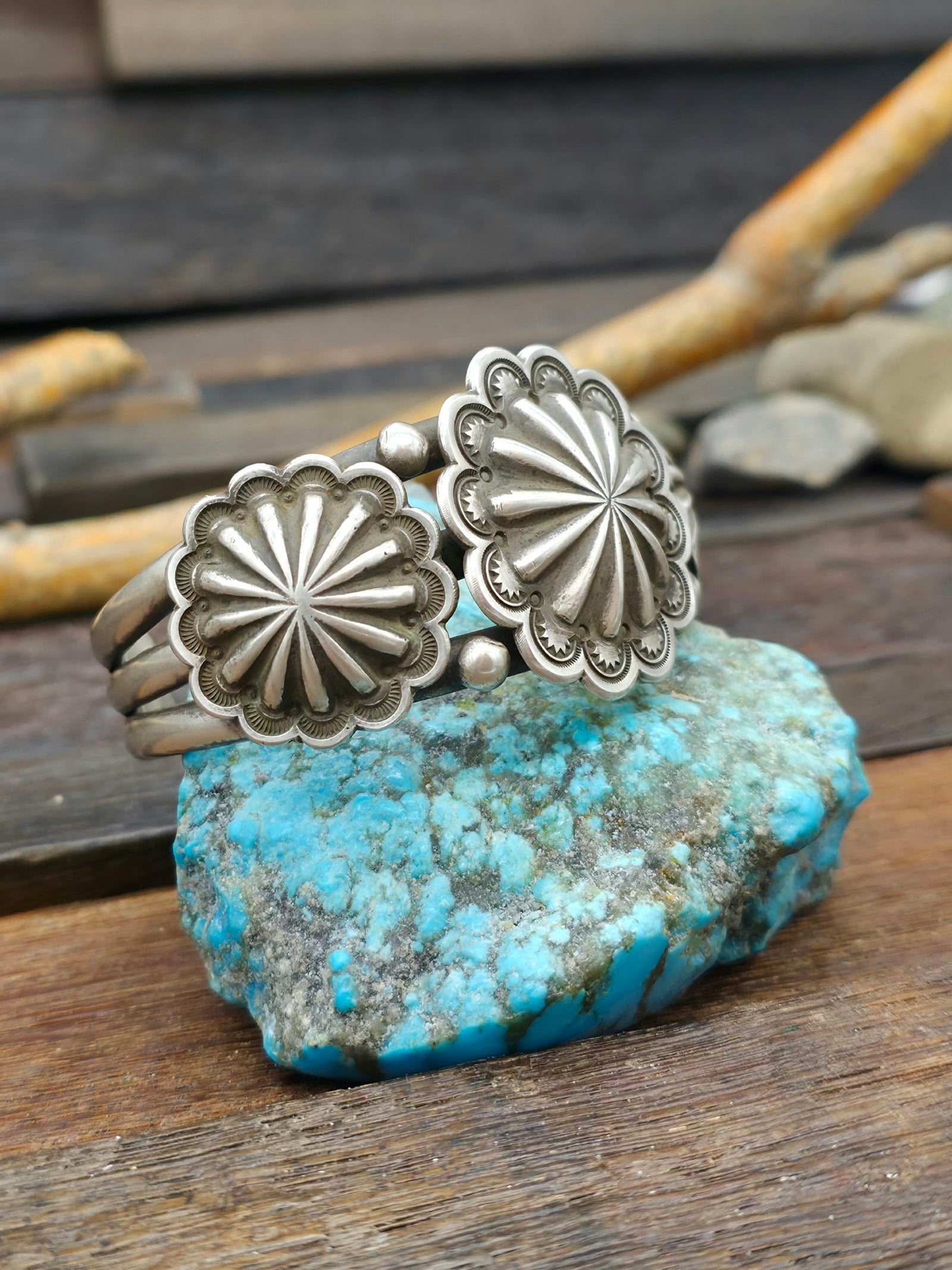 Repousse Stamped Sterling Silver Cuff - 7 in.