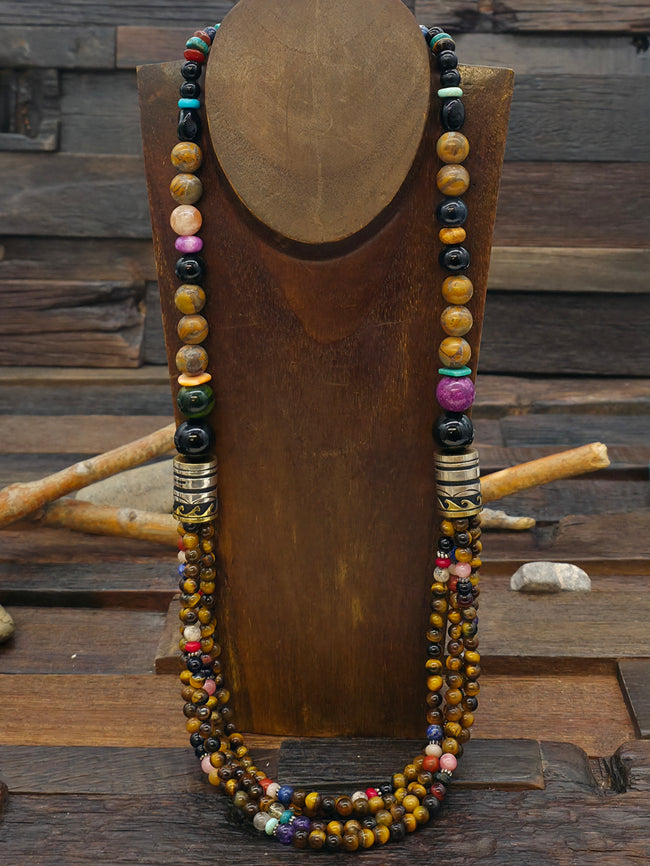 Multistrand Tiger's Eye and Jasper Necklace by Rose Singer - 29 in.