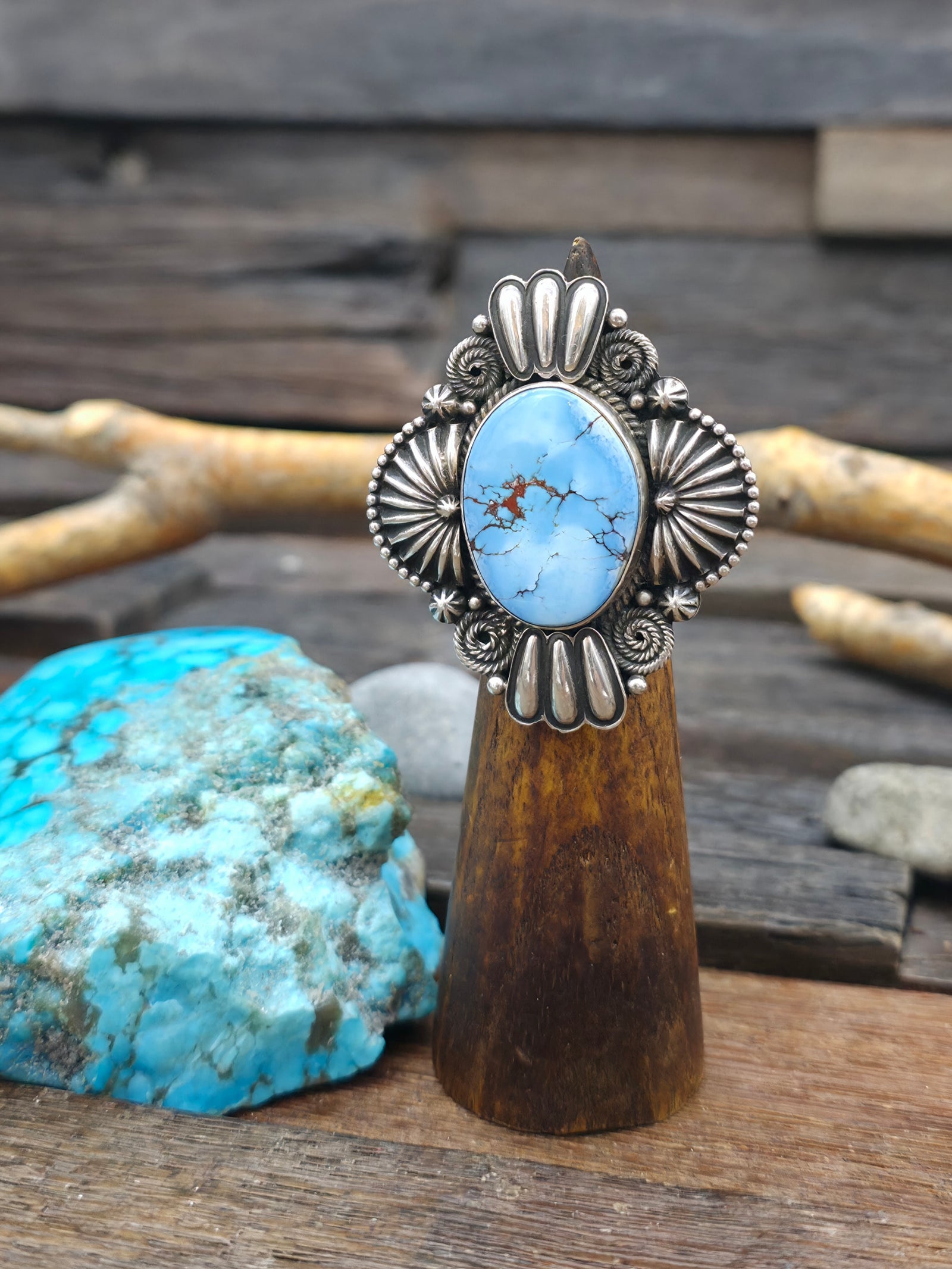 Golden Hills Stamped Sterling Silver Statement Ring by Derrick Gordon - Size 7