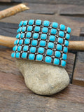 Six Row Sterling Silver Sleeping Beauty Turquoise Cuff Bracelet by Paul Livingston - 6 1/2 in. with Gap