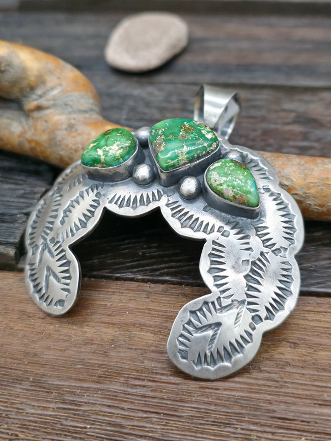 Green Turquoise Naja Sterling Silver Pendant by Chimney Butte
