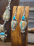 Sterling Silver Blue Gem Boulder Turquoise Lariat Necklace and Earring Set by Rosella Paxton - 22 in. with 2 1/2 in. Drop