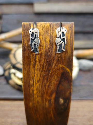 Vintage/Estate Sterling Silver Hopi Overlay Earrings by Timothy Mowa