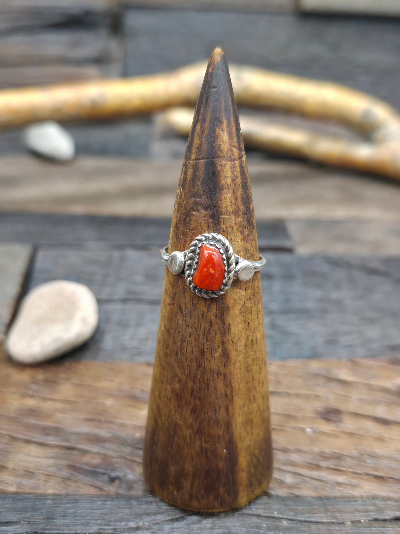 Sterling Silver Coral Nugget Ring by "S" - Size 11 1/2
