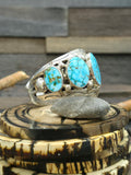 Seven Stone Turquoise Stamped Sterling Silver Cuff Bracelet by JoElias Draper - 6 1/2 in. with Gap
