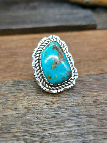 Sterling Silver and White Buffalo/Turquoise Composite Ring by Priscilla Smith - Adjustable