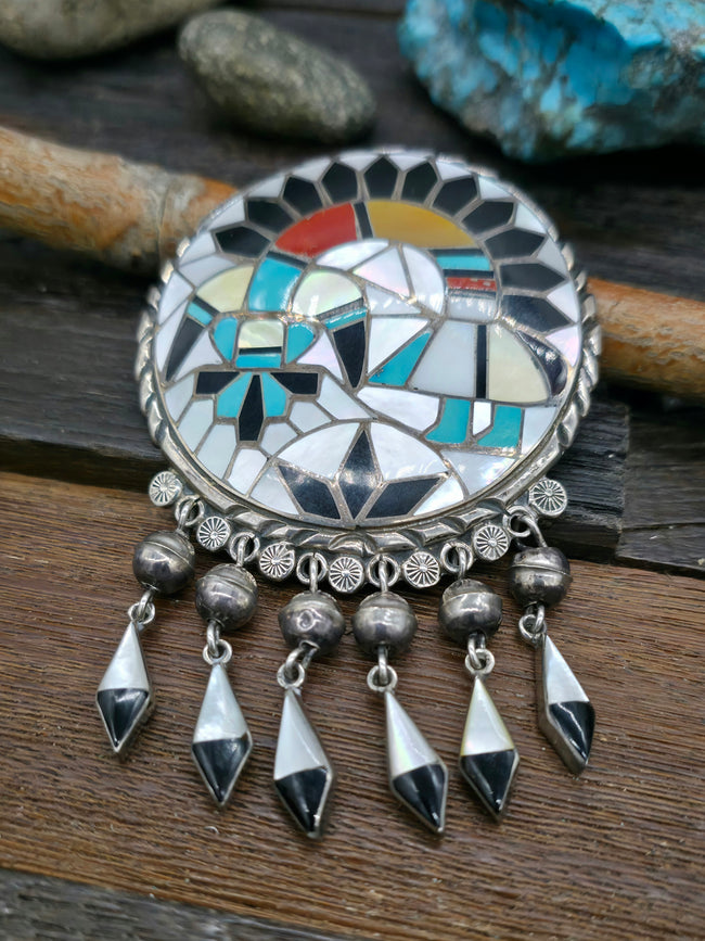Vintage/Estate Zuni Rainbow Man Inlay Pin/Pendant by Ralph and Lily Kallestewa