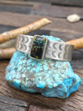 Stamped Sterling Silver Cuff with Black Jack Turquoise by Jameson Garcia - 6 3/4 in. with Gap