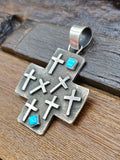 Cross-Shaped Sterling Silver Turquoise Pendant by Ernest Rangel