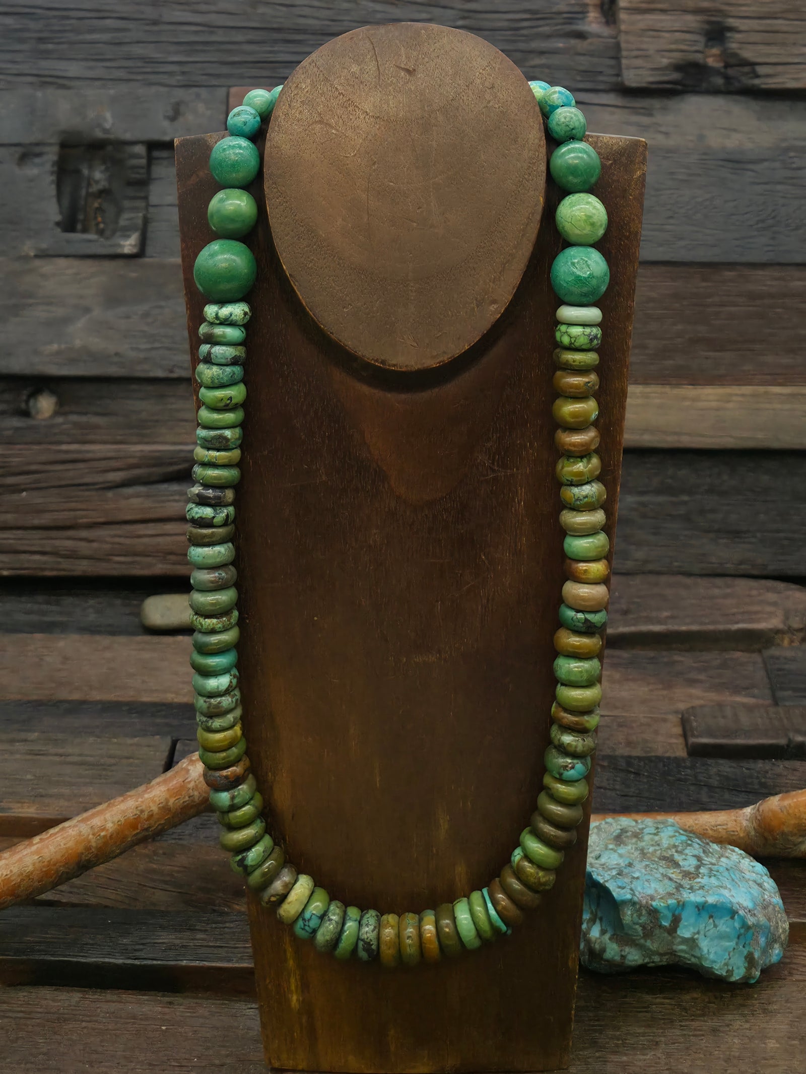 Green Sky Horse Turquoise Large Rondell Necklace - 25 in.