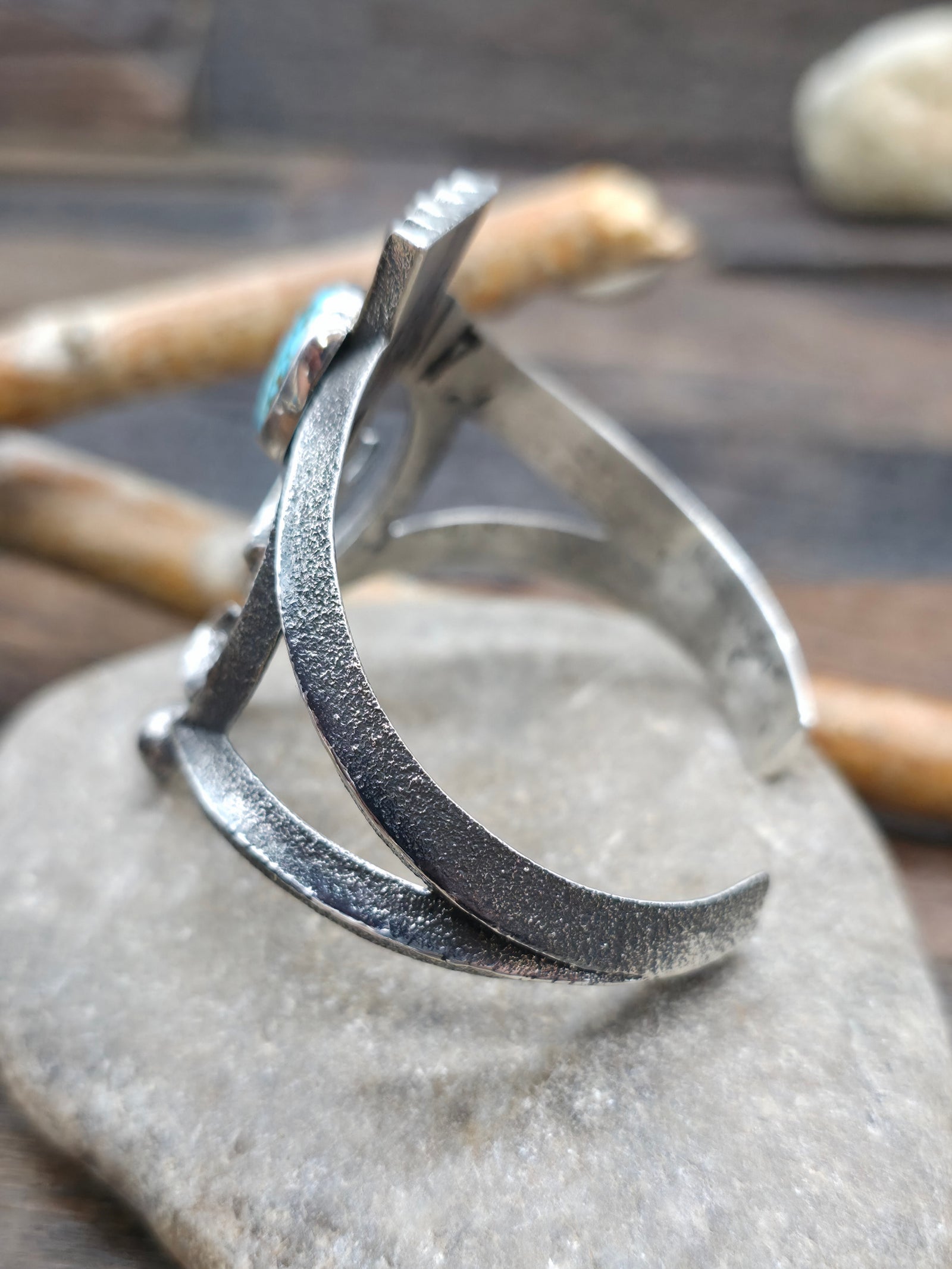 Cast Sterling Silver and Kingman Turquoise Naja Cuff by Aaron Anderson - 6 1/2 in. w/Gap