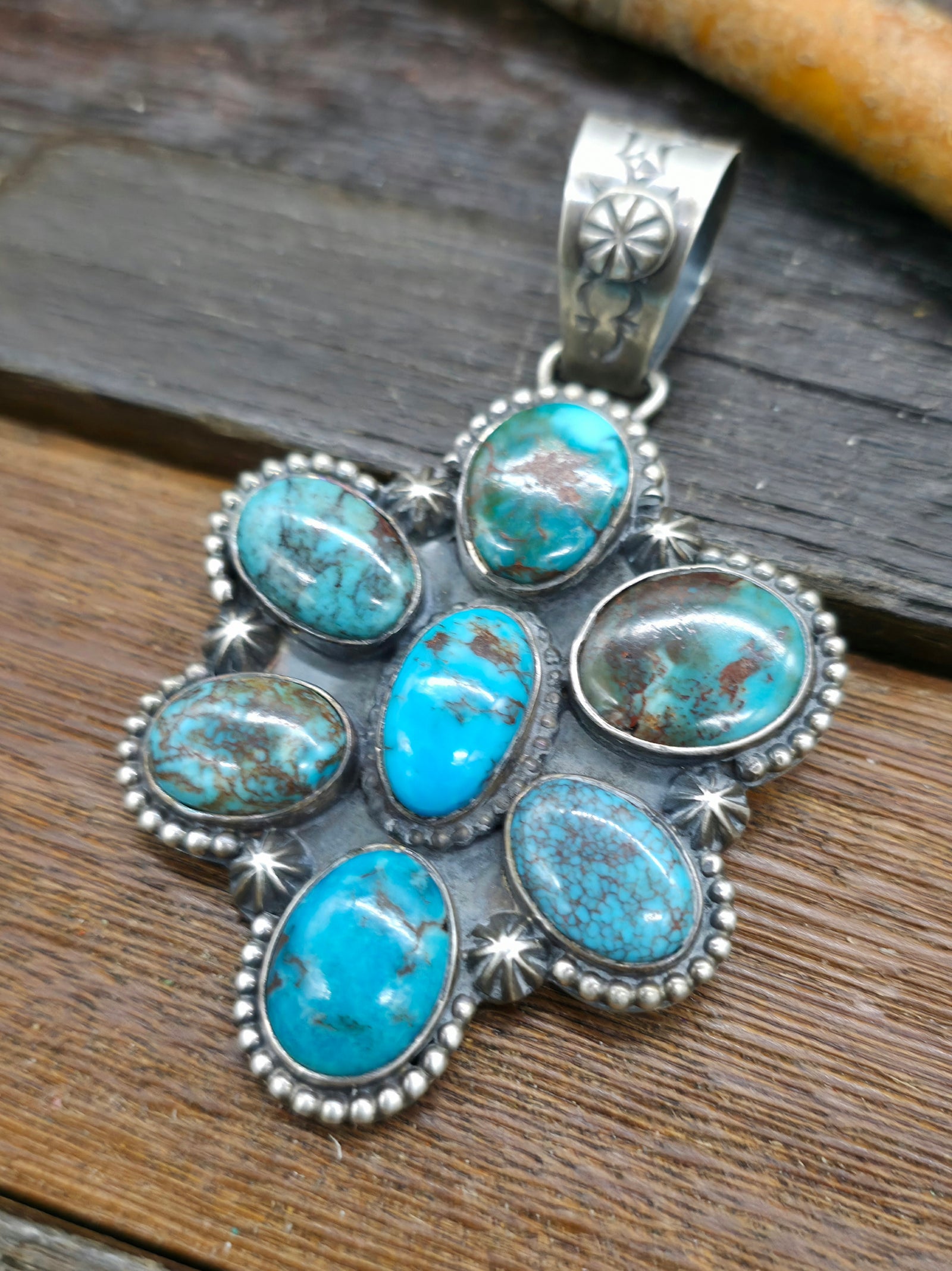 Blue Turquoise Cluster Pendant by Rosella Paxton