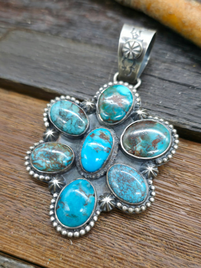 Blue Turquoise Cluster Pendant by Rosella Paxton