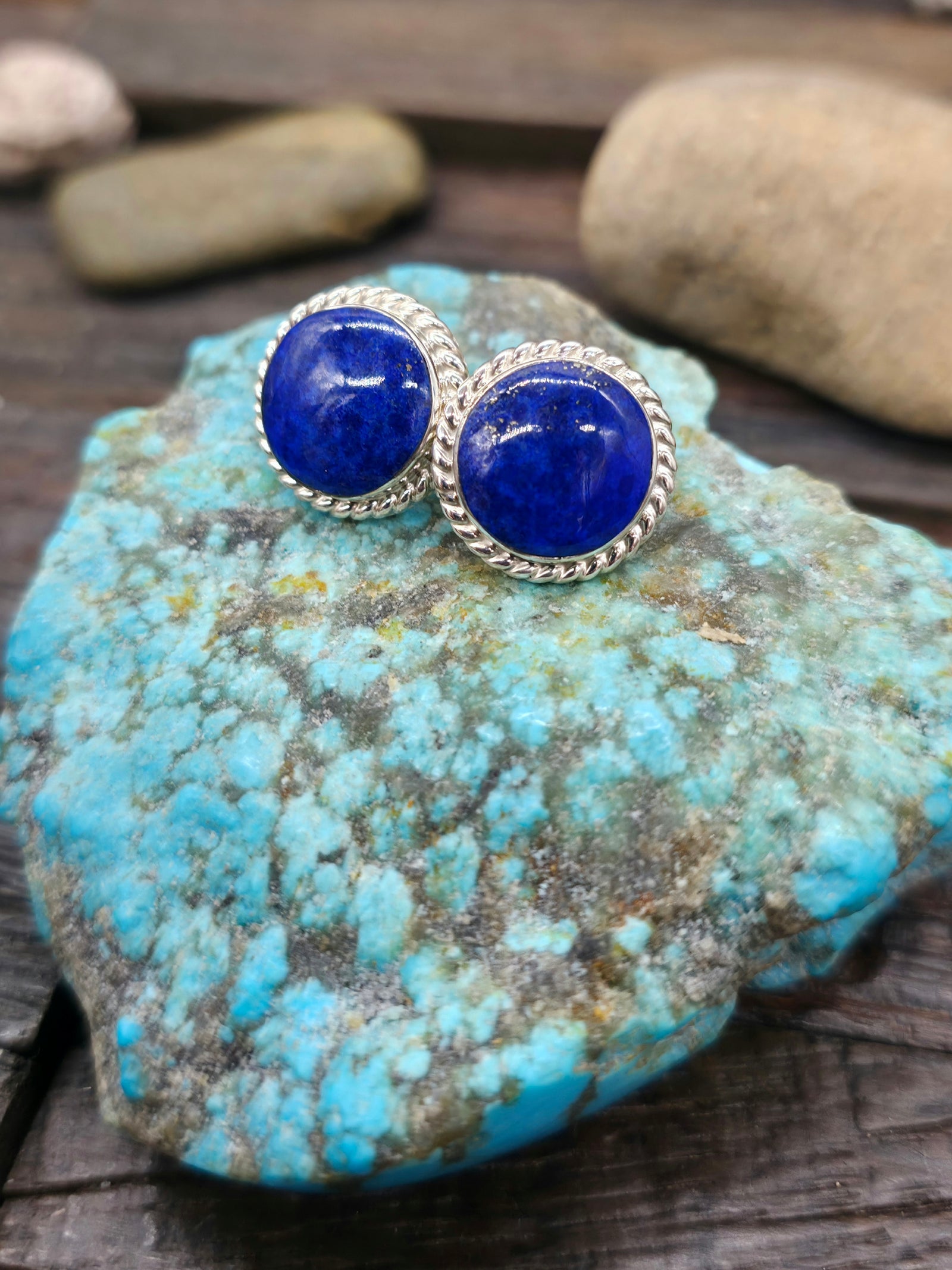 Round Sterling Silver and Lapis Earrings by Nikoli Ashley