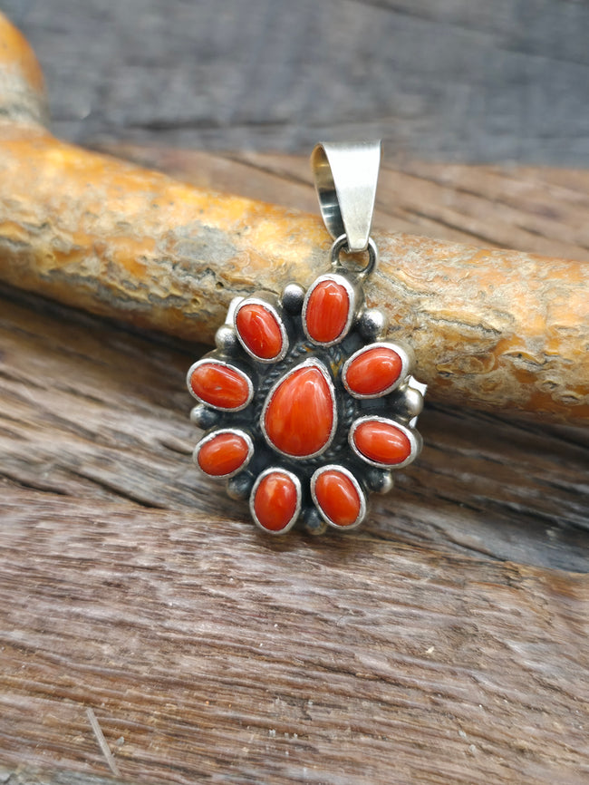 Small Sterling Silver Coral Cluster Pendant by S.H. - 1 1/2 in. by 1 in.