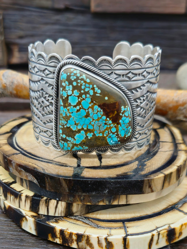 Turquoise and Stamped Sterling Silver Cuff by Mark Yazzie - 6 1/2 in.