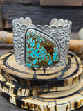 Turquoise and Stamped Sterling Silver Cuff by Mark Yazzie - 6 1/2 in.