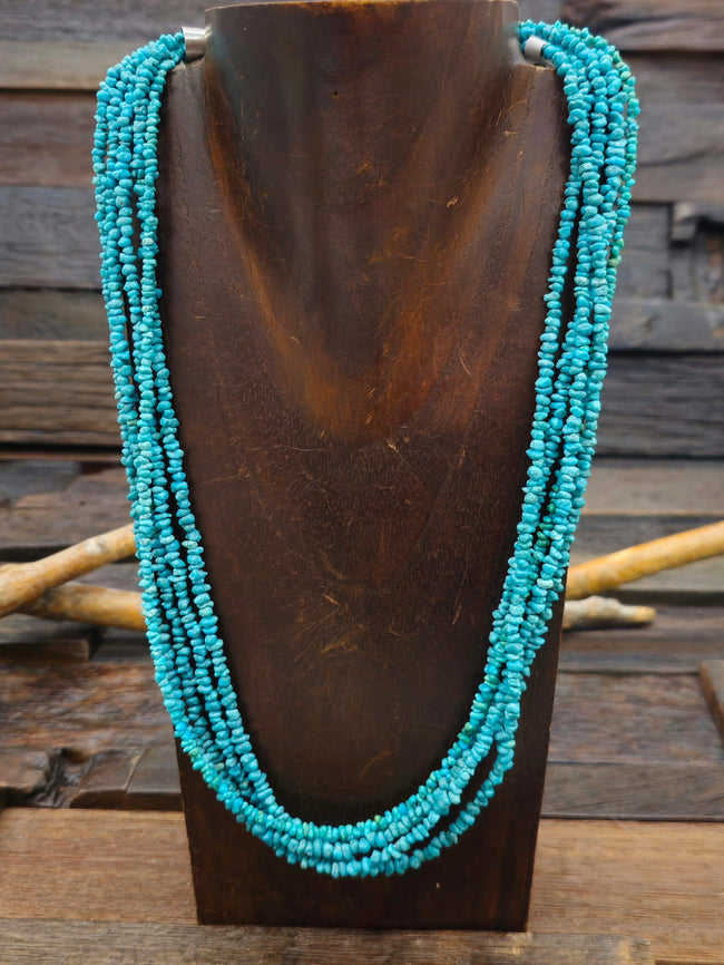 Five-Strand Blue Turquoise Nugget Bead Necklace - 22 in.