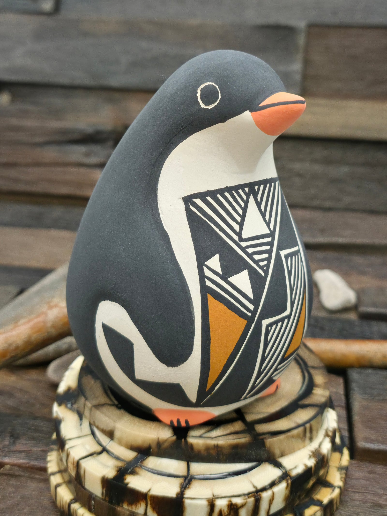 Hand Painted Acoma Ceramic Penguin by Linda Concho - 5 1/2 in. by 4 in. by 3 1/2 in.