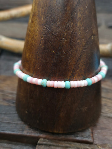 Blue Turquoise with Red Spiny Oyster Shell Bracelet by Ophelia Moses - 8 in.