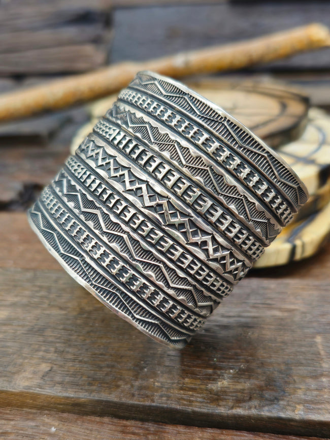 Stamped Sterling Silver Cuff by Sunshine Reeves - 7 in.