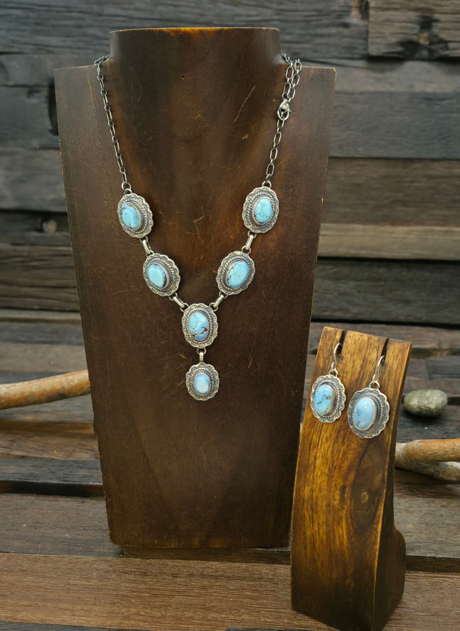 Sterling Silver Golden Hills Turquoise Lariat Necklace and Earring Set by Thomas Francisco - 20 in.