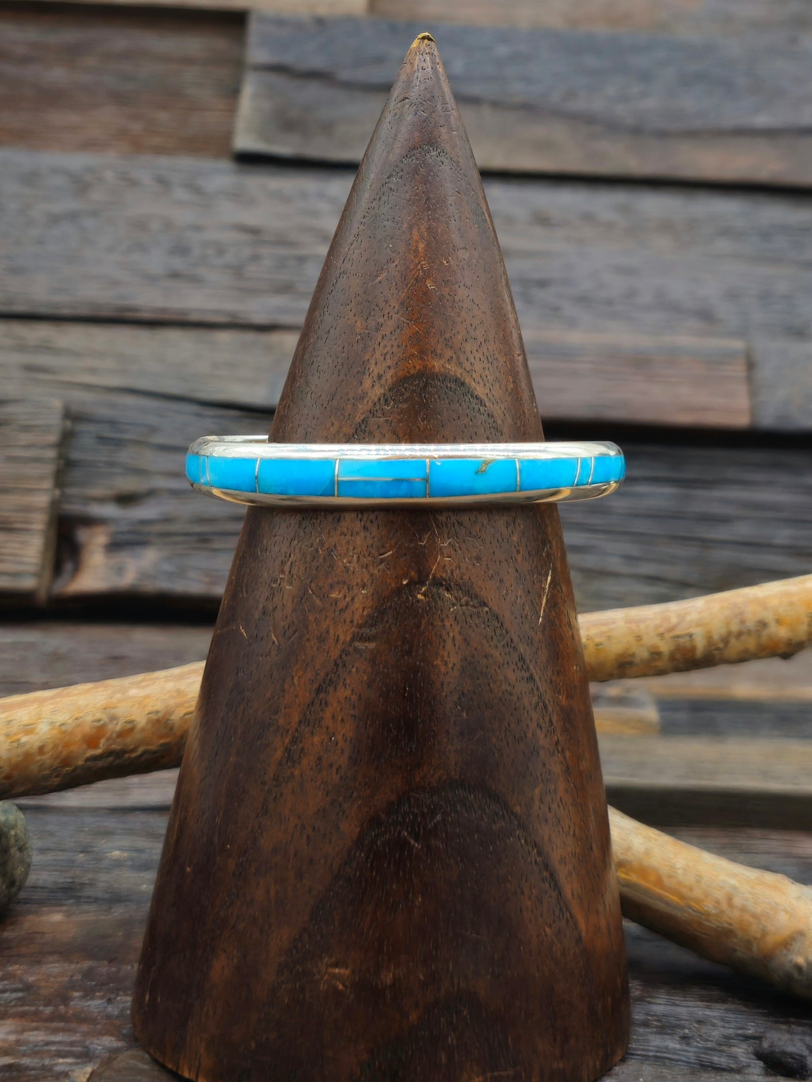 Turquoise Inlay Sterling Silver Cuff - 6 1/4 in.