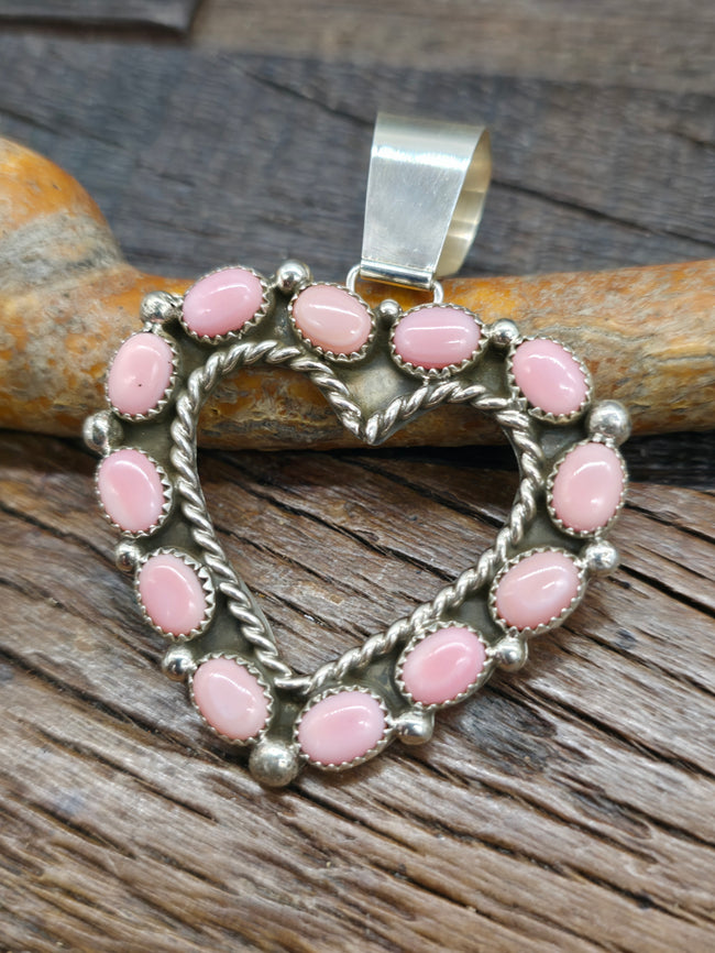 Sterling Silver Pink Conch Heart Pendant by Tiffany Jones - 2 3/4 in, by 2 in.