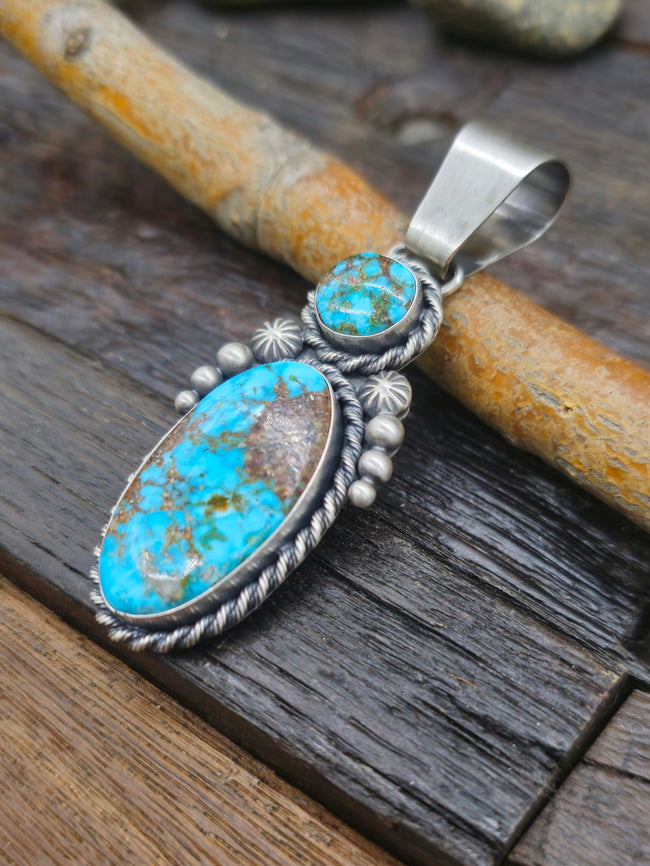 Sterling Silver Two-Stone Turquoise Pendant by Paul Livingston