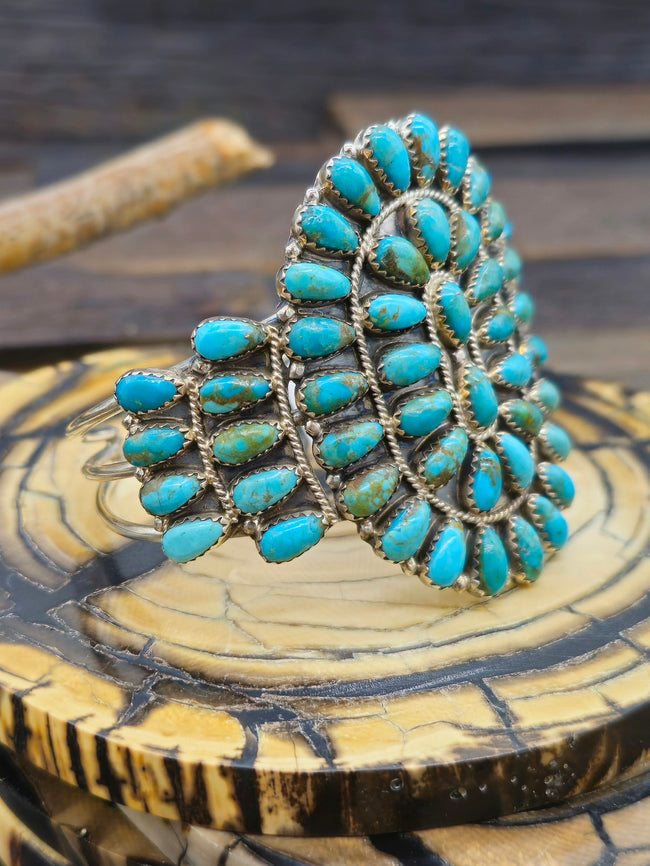 Blue and Green Turquoise Cluster Bracelet 6 1/2 in.